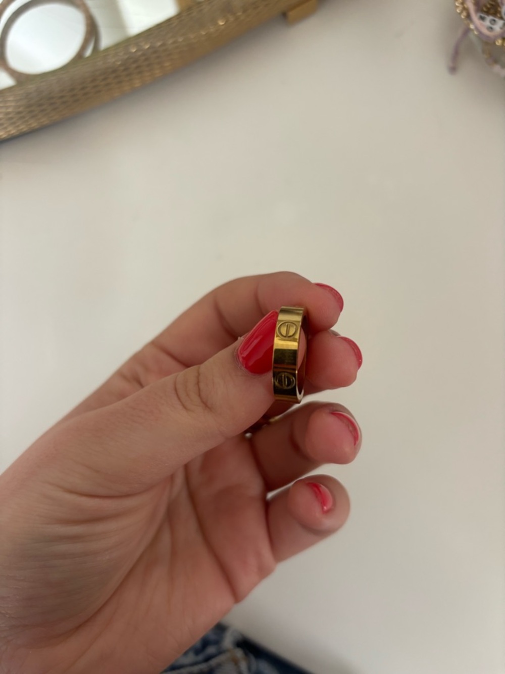 Classic Gold Screw Motif Band Ring - Polished Gold Finish